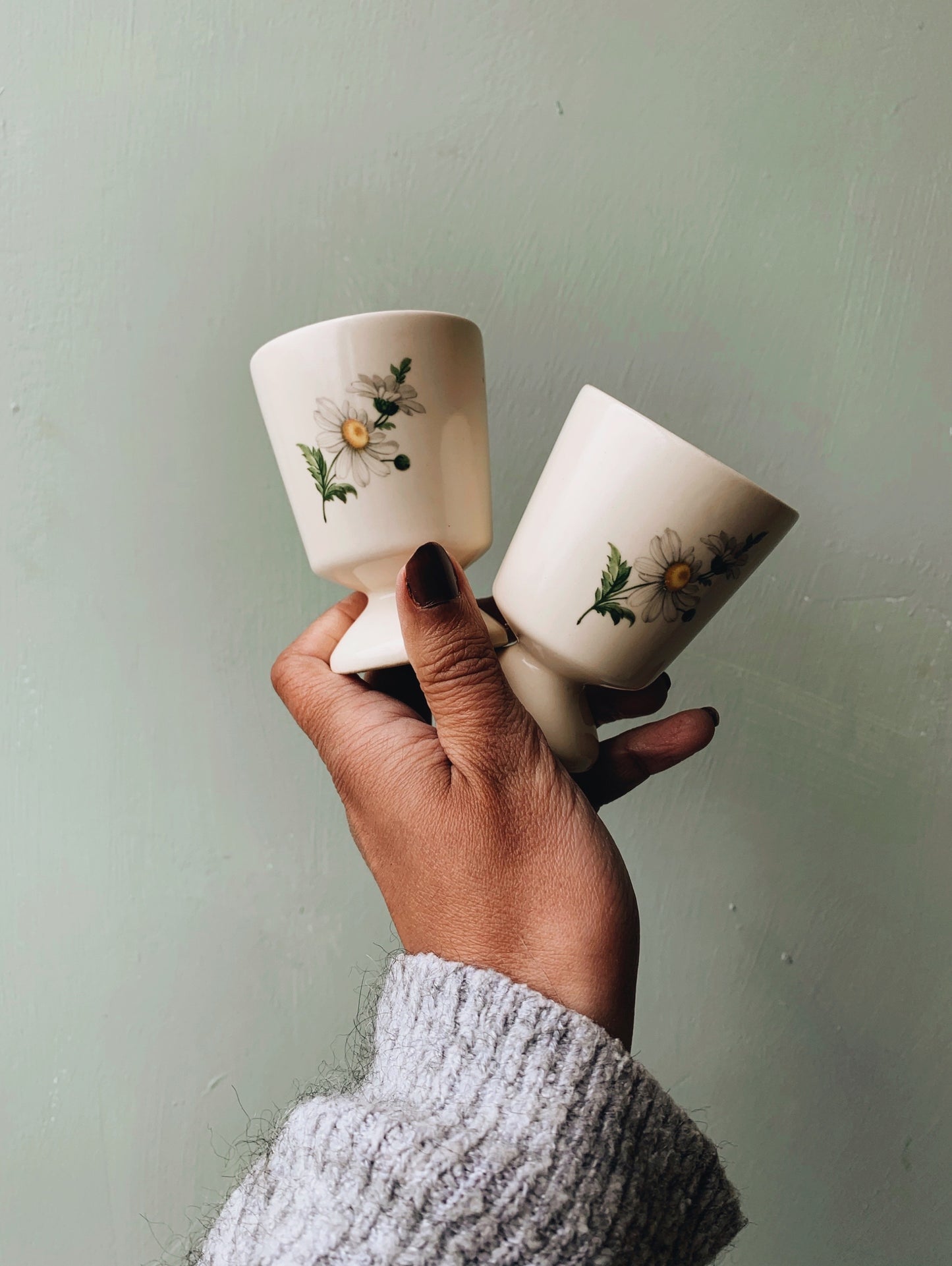 A Pair of Retro Ceramic Daisy Egg Cups