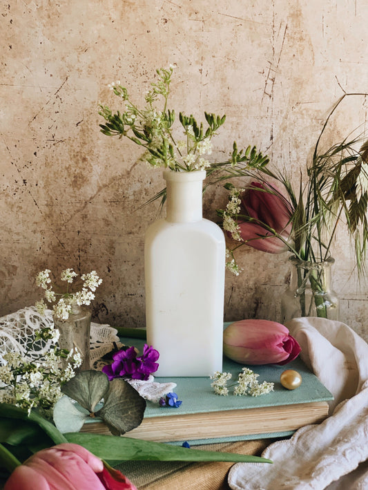 Antique Apothecary Milk Glass Bottle