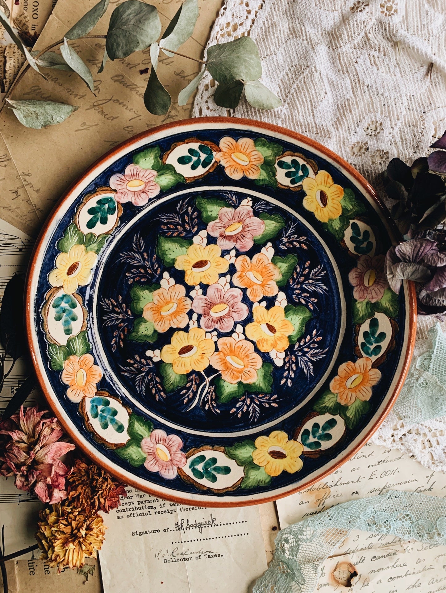 Rustic Vintage Floral Plate