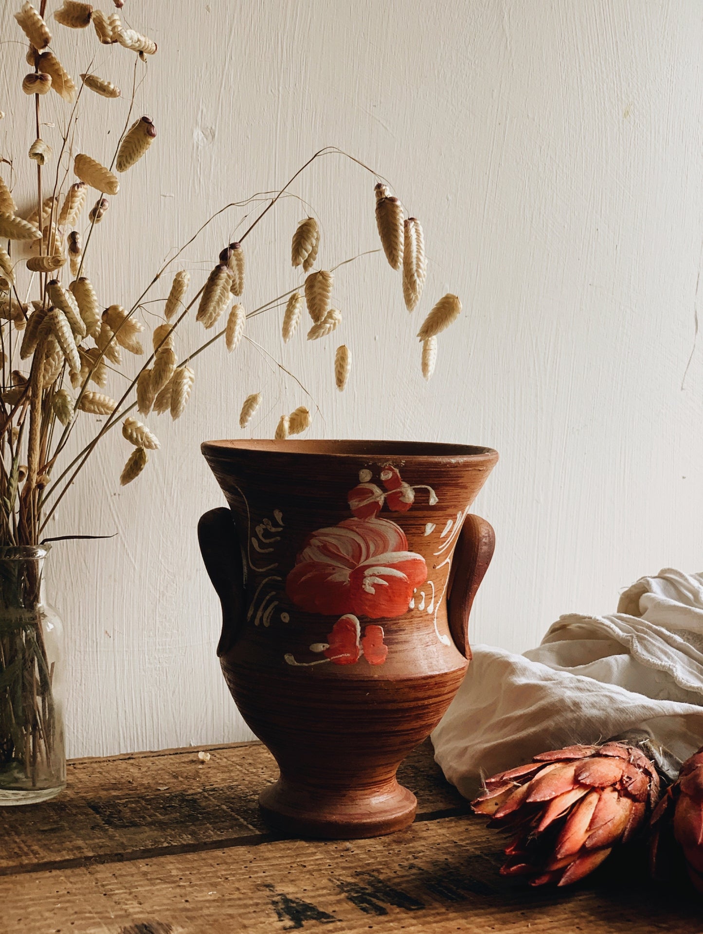 Vintage Terracotta Floral Urn (hand~painted)
