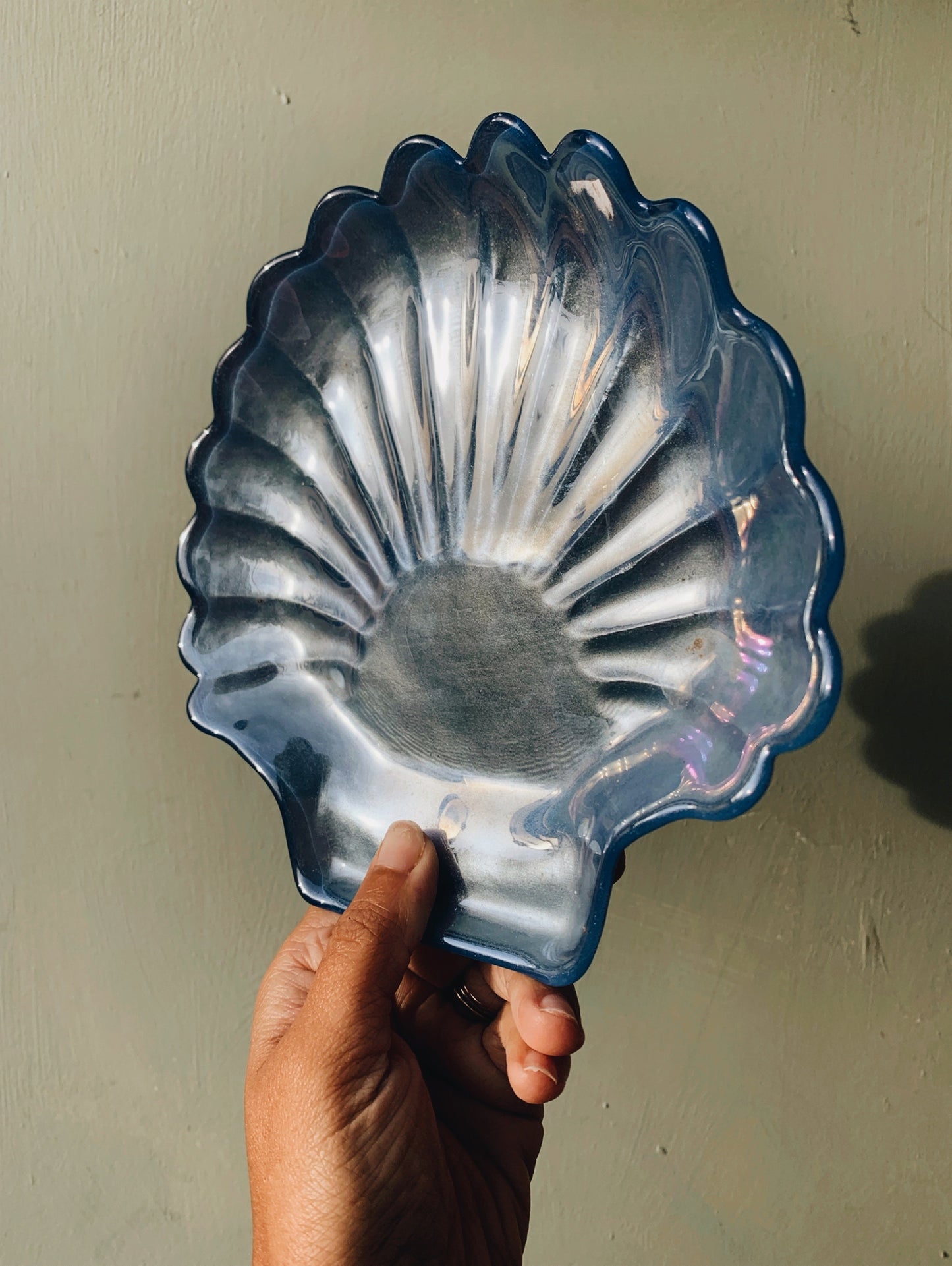 Blue Shell Glass Dish