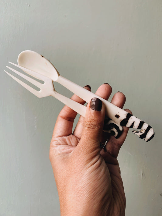 Vintage Bovine Animal Spoon & Fork