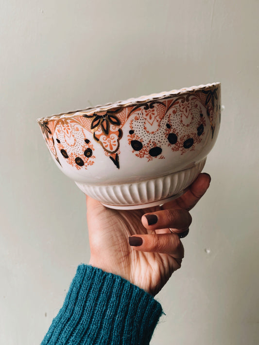Antique Gilt Orange Floral Bowl