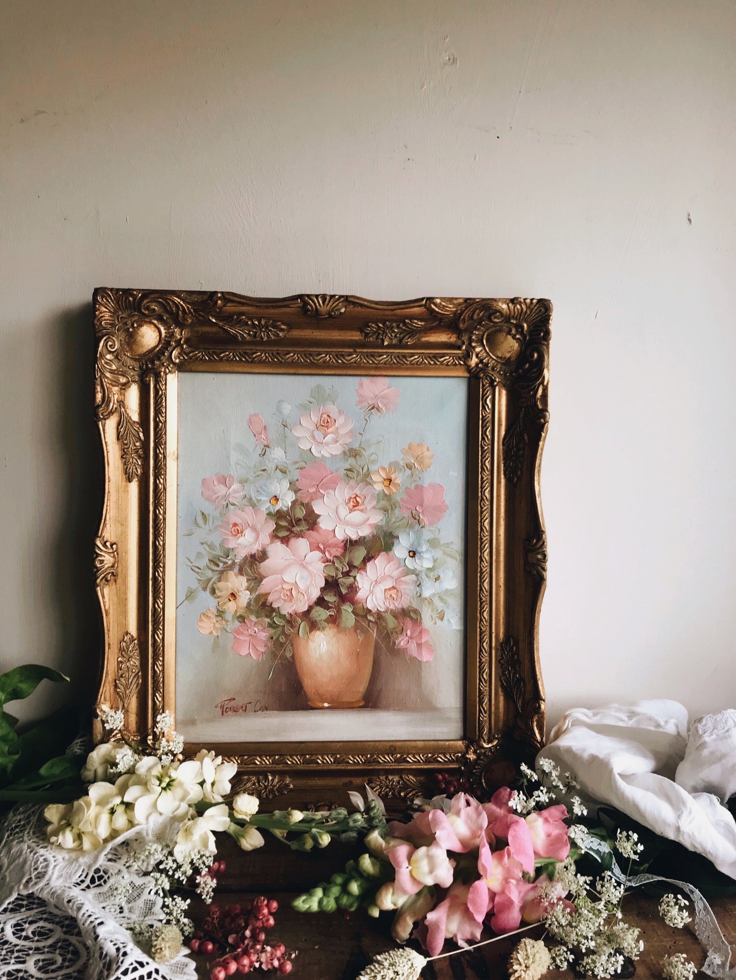 Vintage Floral Signed Robert Cox Oil Painting