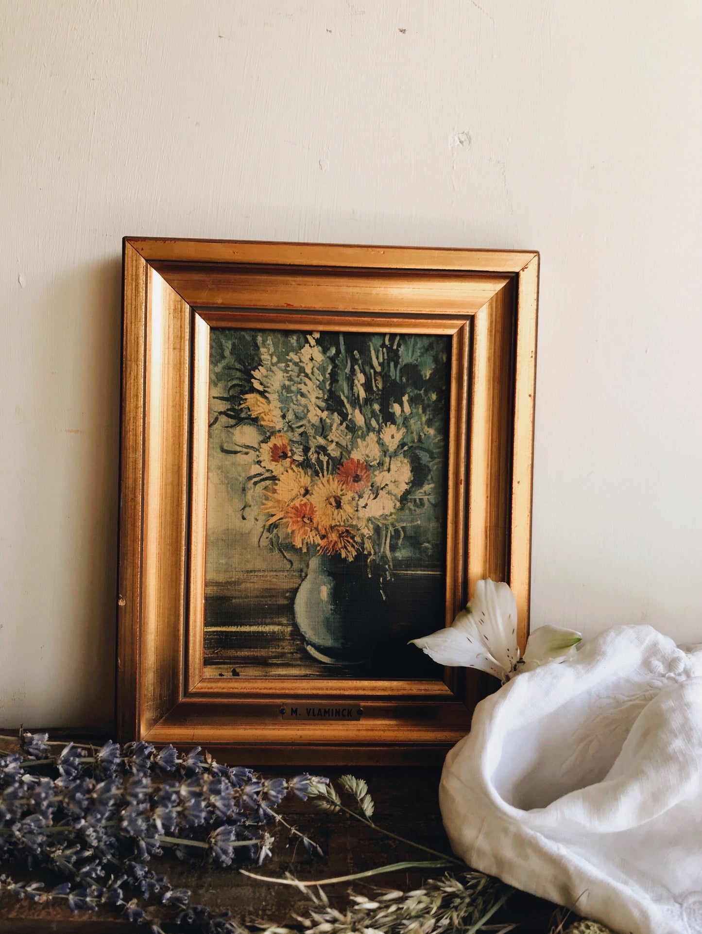 Vintage M. Vlaminck Canvas Print Floral Painting in Frame