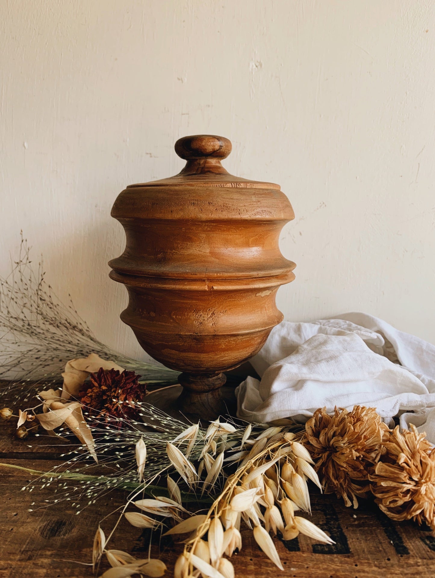 Vintage Hand Carved Wooden Pot