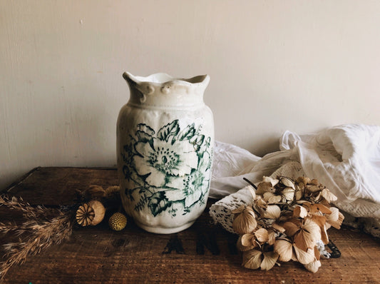 Antique Green Flower Transfer Pot