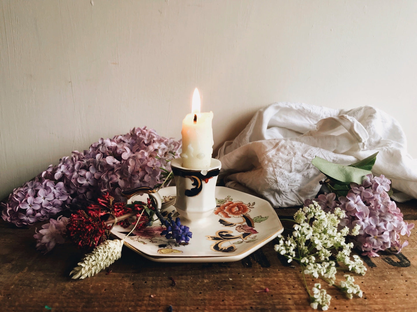 Vintage Floral Mason’s Candle Holder
