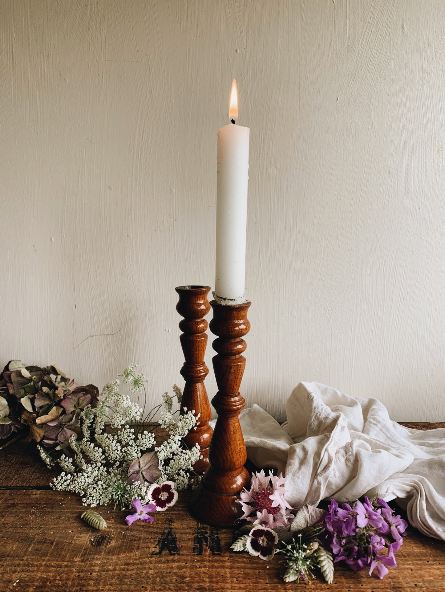 A Pair Vintage Wooden Candle Stick