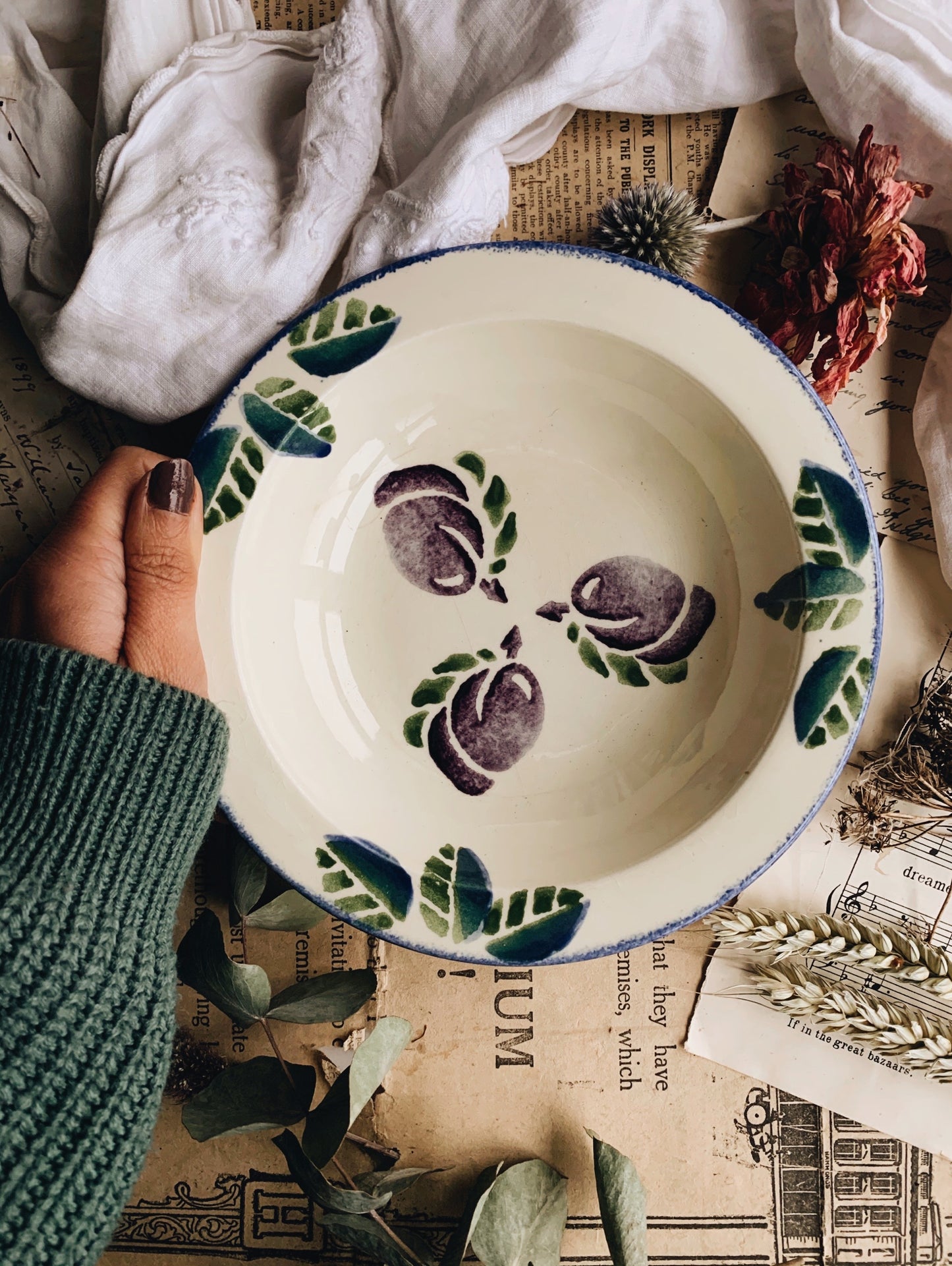Rustic Poole Hand~painted Plum Bowl