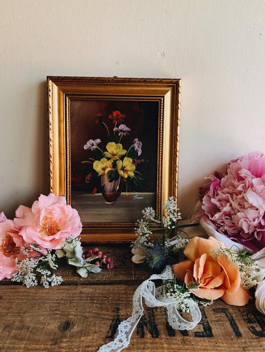 Vintage Rossi Floral Oil Painting