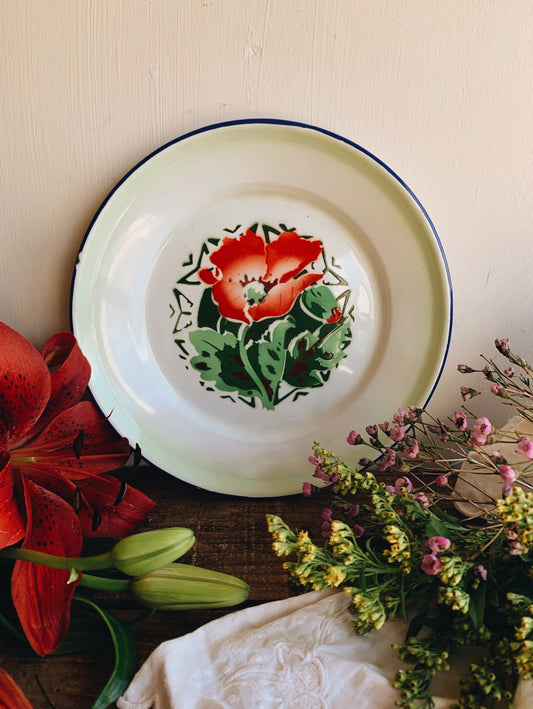 Vintage Poppy Enamel Dish