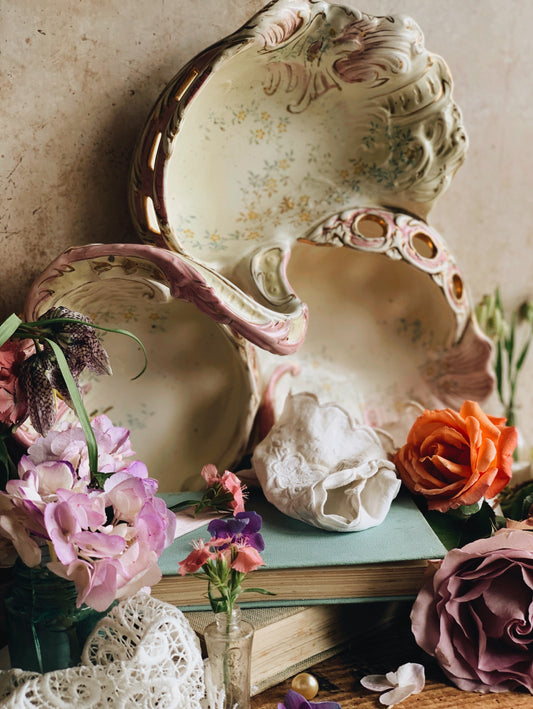 Large Antique Early 1900’s Relief Pink Gilt Dish (UK SHIPPING ONLY very heavy)