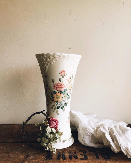 Vintage Coalport Relief Rose Garden Vase