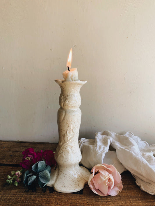 Vintage Rustic Ceramic Floral Relief Candle Stick
