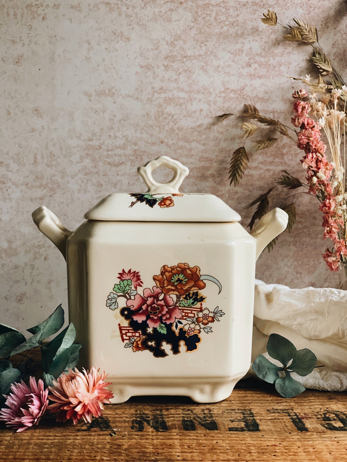 Antique Floral Masons Pot with Lid