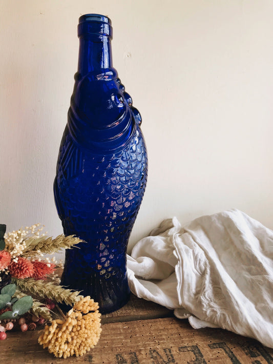 Vintage Cobalt Blue Poisson Bottle