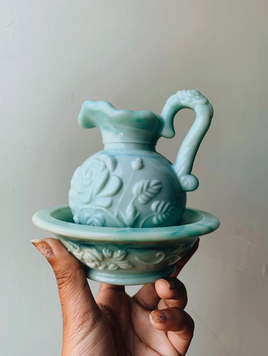 Vintage Glass Jug & Dish (avon)