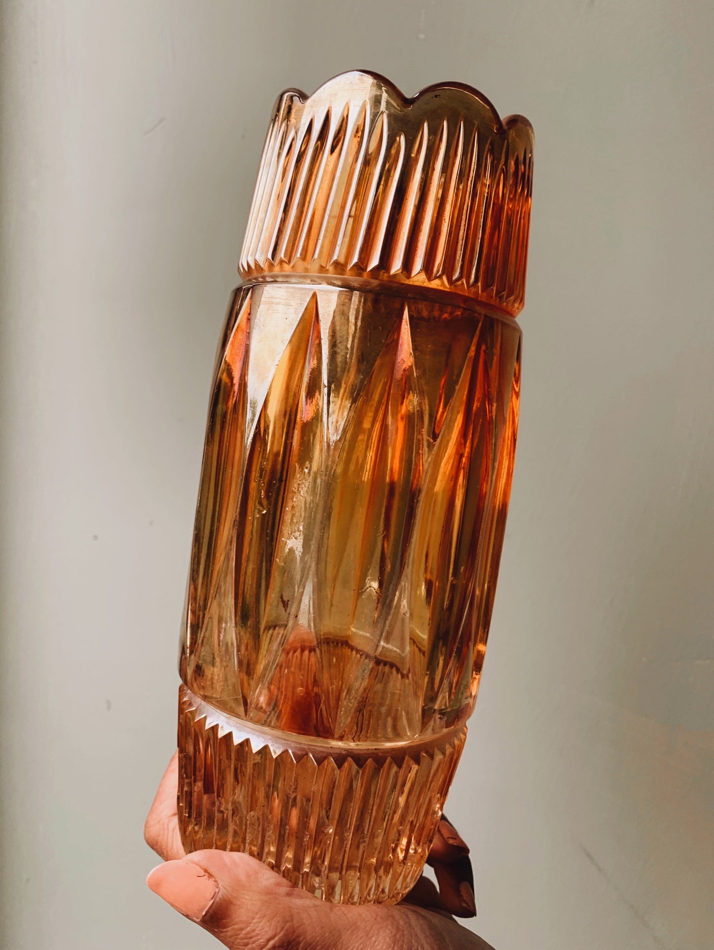 Vintage 1940’s Orange Iridescent Glass Decorative Vase