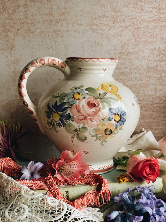 Rustic German Hand~painted Floral Narrative Jug