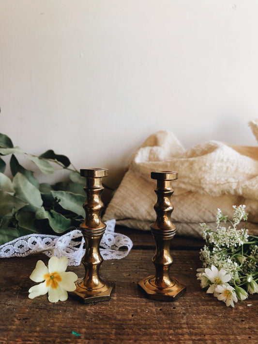 Vintage Brass Miniature Candle Sticks - Stone & Sage 