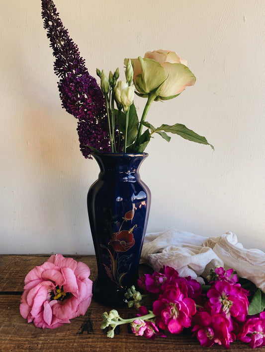 Vintage 1920’s Cobalt Blue Floral / Poppy Vase