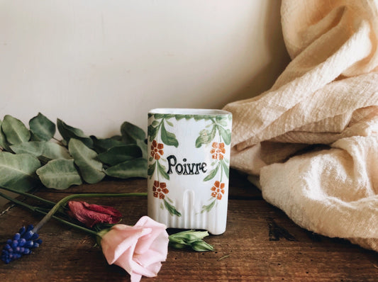 French vintage Poivre (pepper) Ceramic Floral Pot - Stone & Sage 