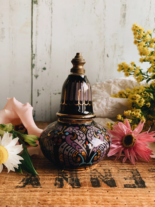Vintage Brass, Ceramic and Enamel Balm Perfume Bottle