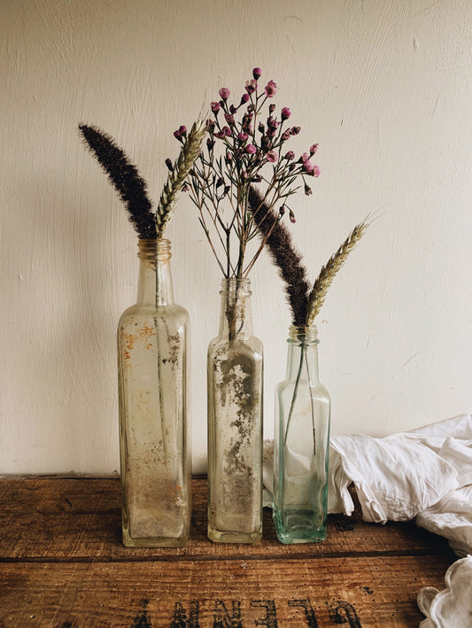Three Vintage Condiment Bottles