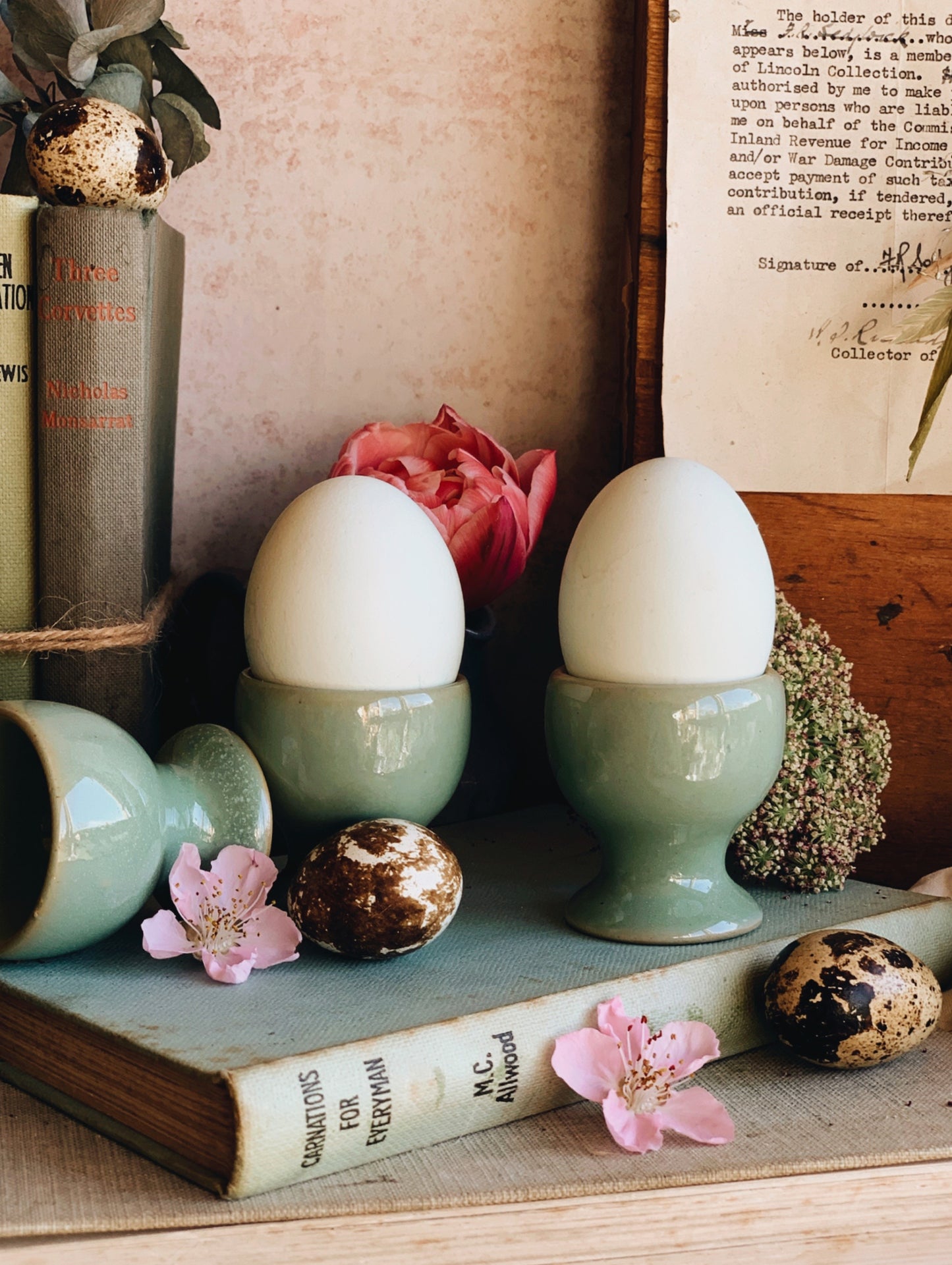 Vintage Blue & Green Floral Bird Ginger Jar