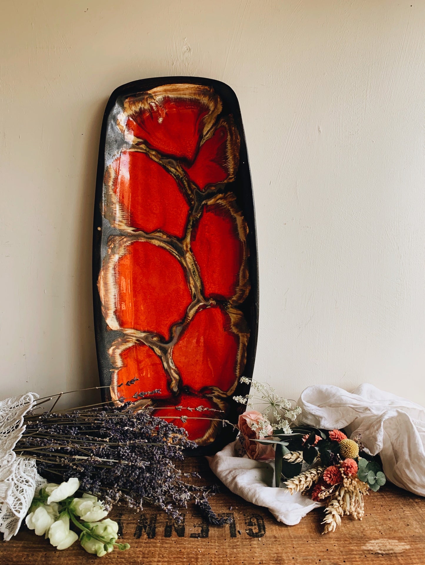 Large Red Glazed Hand~Thrown Ceramic Dish (UK PURCHASE ONLY)