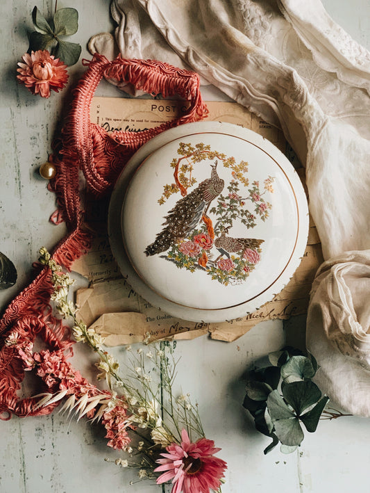 Vintage Greek Peacock Gilt Pot