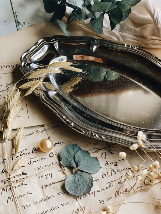 Vintage Silver (plated) Onyx Dish