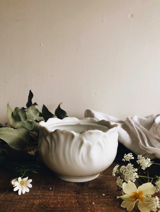 Vintage French Limoges White Pot - Stone & Sage 