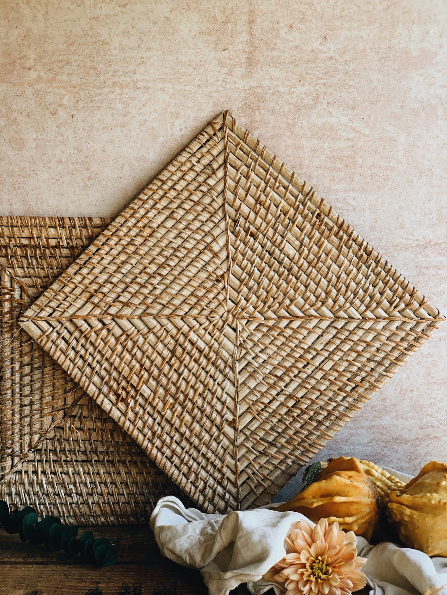 Large Vintage Wood & Wicker placemats (six available sold separately)