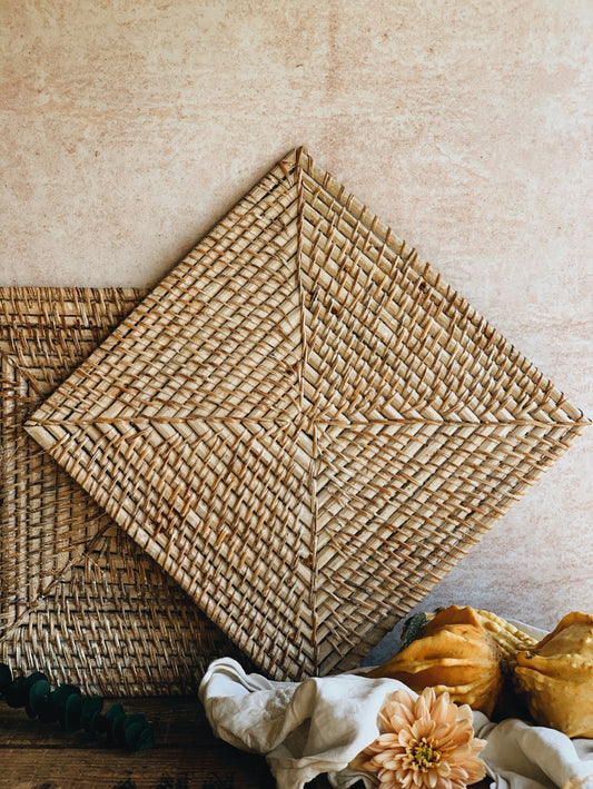 Large Vintage Wood & Wicker placemats (six available sold separately)