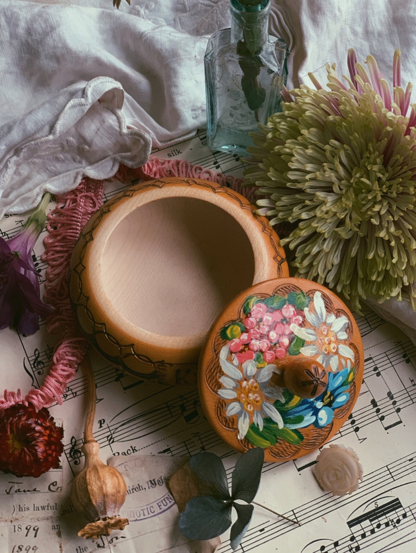 Vintage Hand~painted Floral Kirshberg Wooden Pot