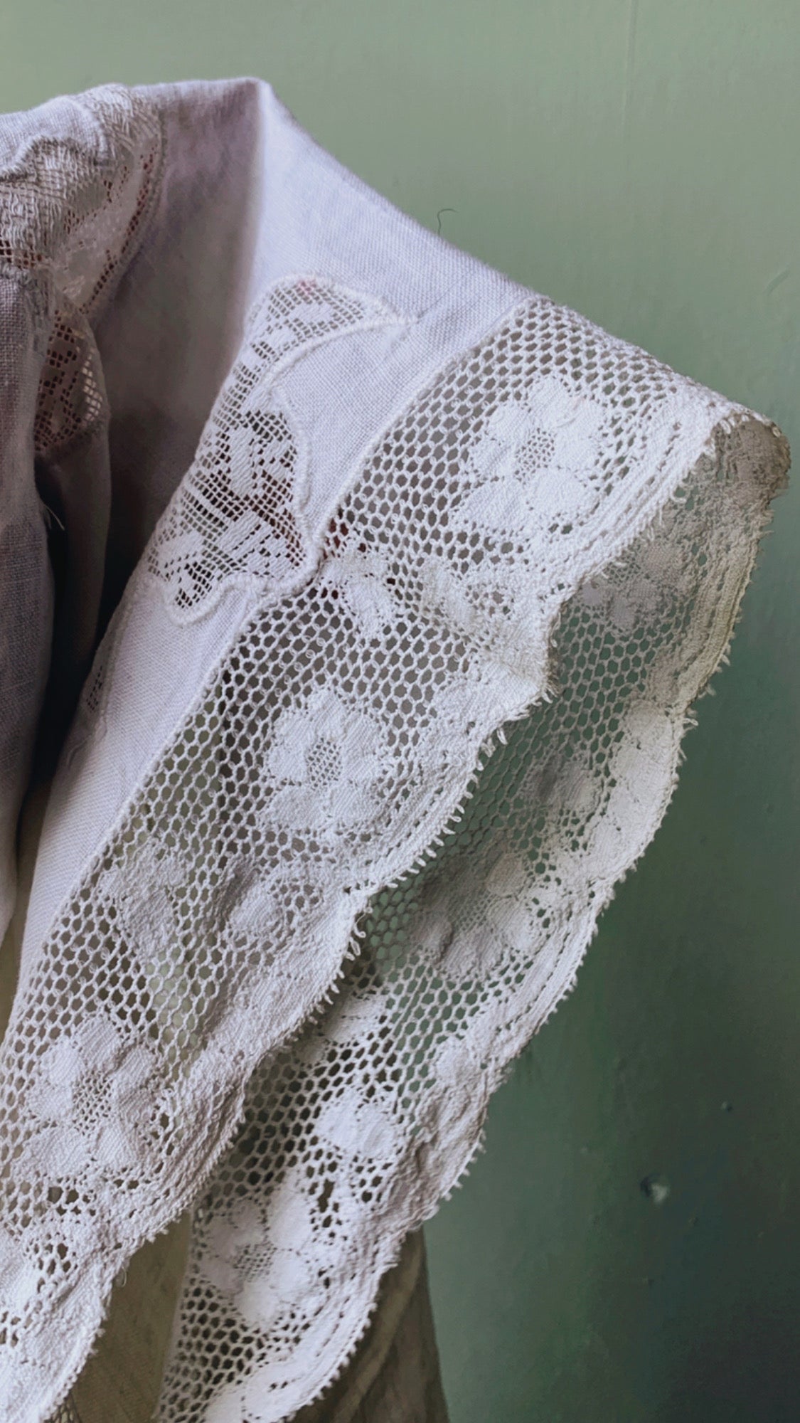 Antique White French Linen with Lace Detailing