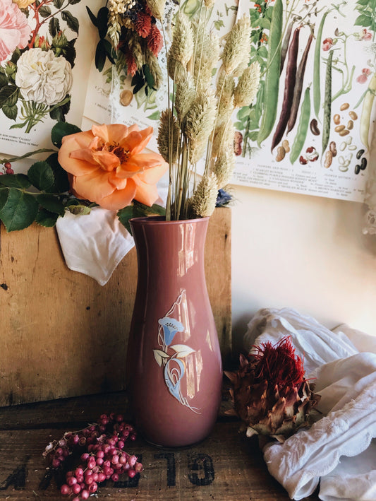 Vintage Purple / Pink  Floral Glass Vase