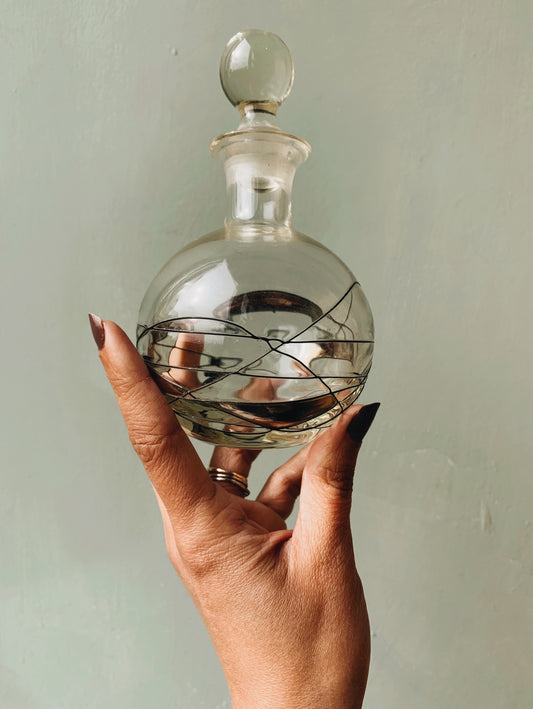 Vintage Glass & Silver Perfume Bottle with Stopper