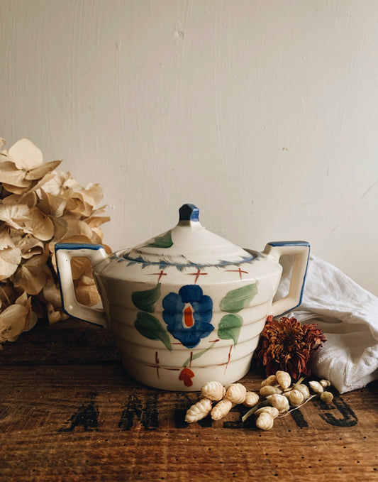 Vintage Ivory Hand~painted Floral Pot