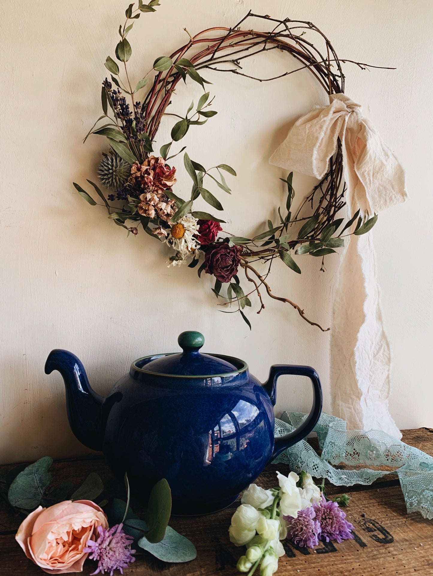 Vintage Blue & Green Ceramic Denby Metz Tea~pot