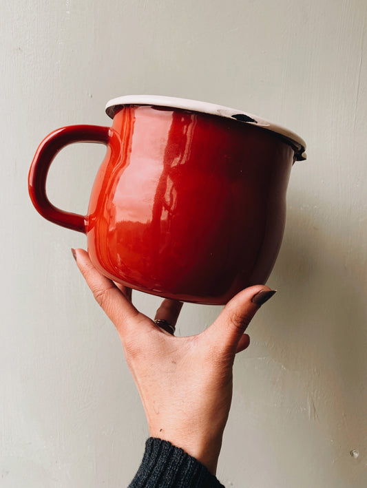 Large Rustic Red Enamel Jug