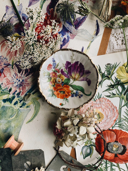 Vintage Fine China Poppy & Blooms Trinket Dish