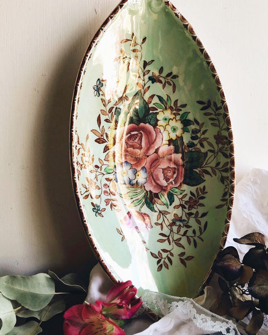 Vintage Rose Decorative Green Dish