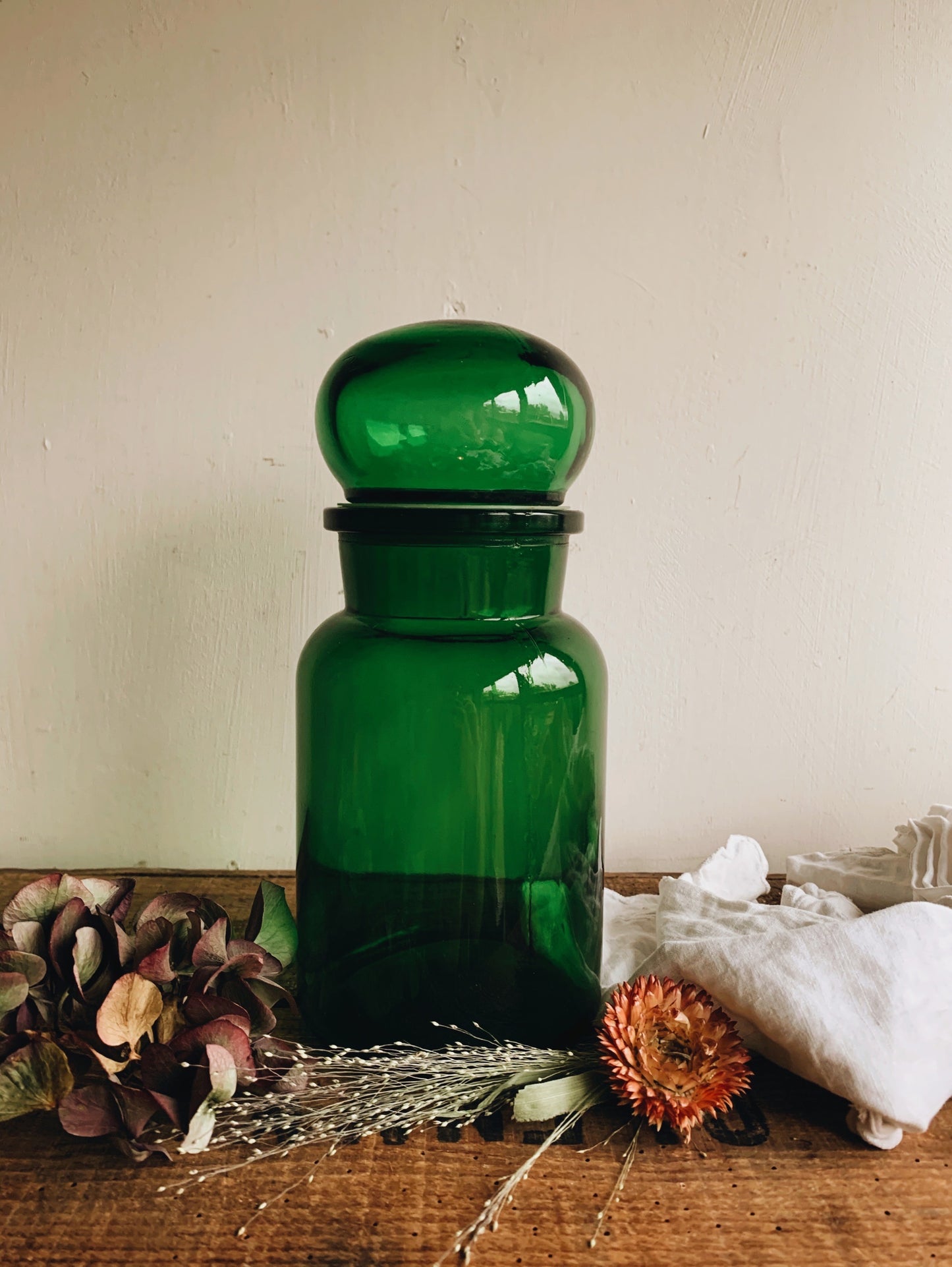 Large Vintage Green Glass Jar (apothecary)l