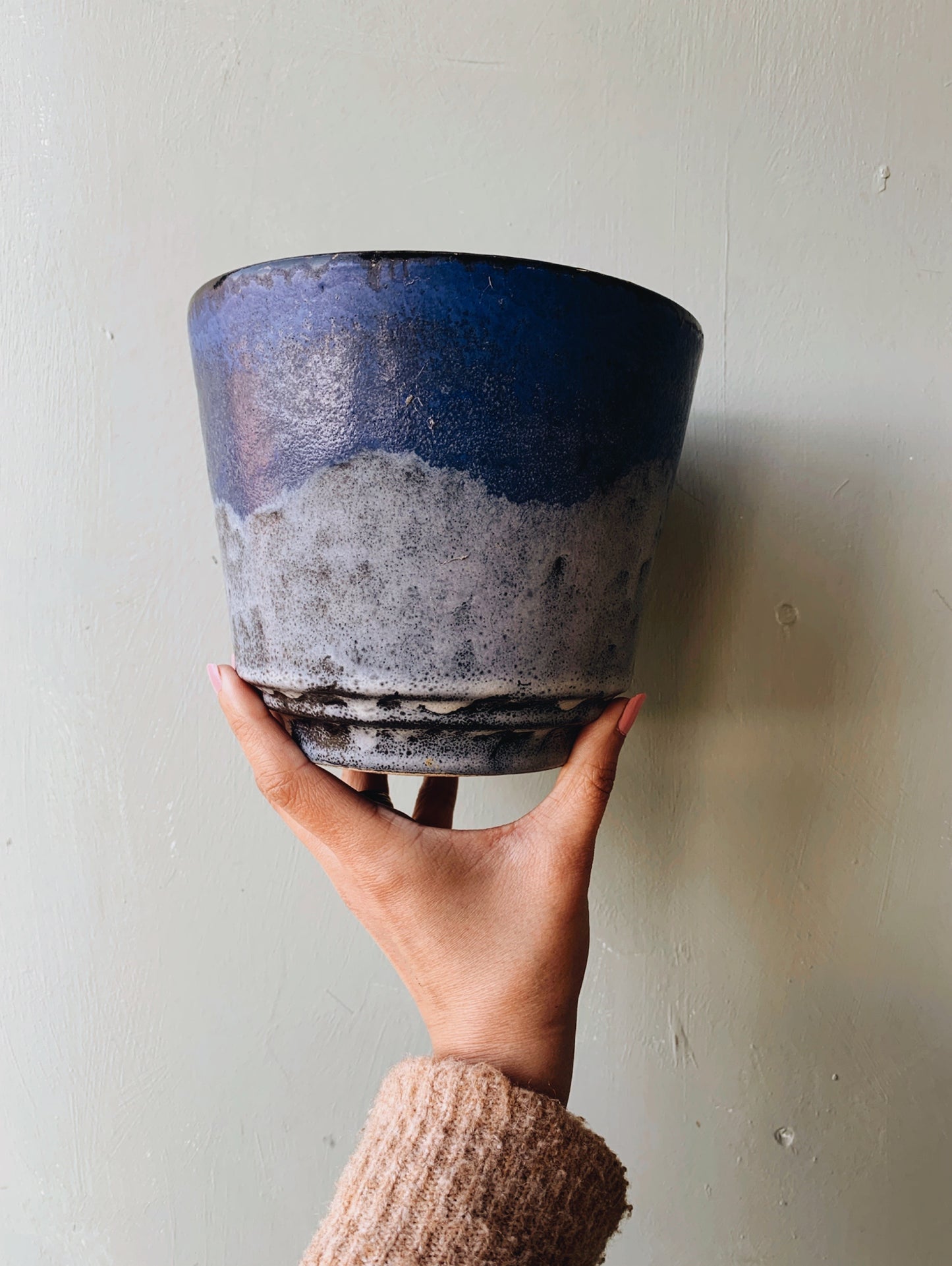 Large Blue Marble Glaze Planter