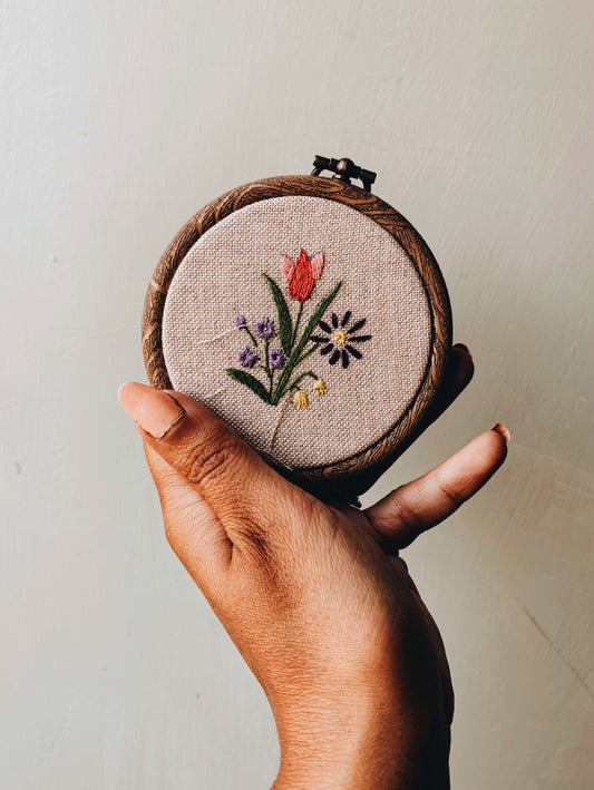 Vintage Floral Embroidery Hoop / Hanging