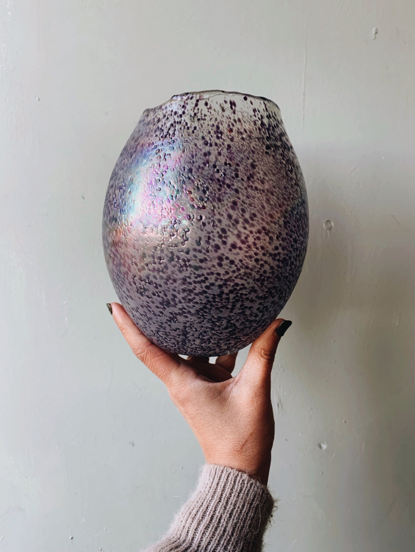 Vintage Purple Iridescent Speckle Glass Vase (UK shipping only)