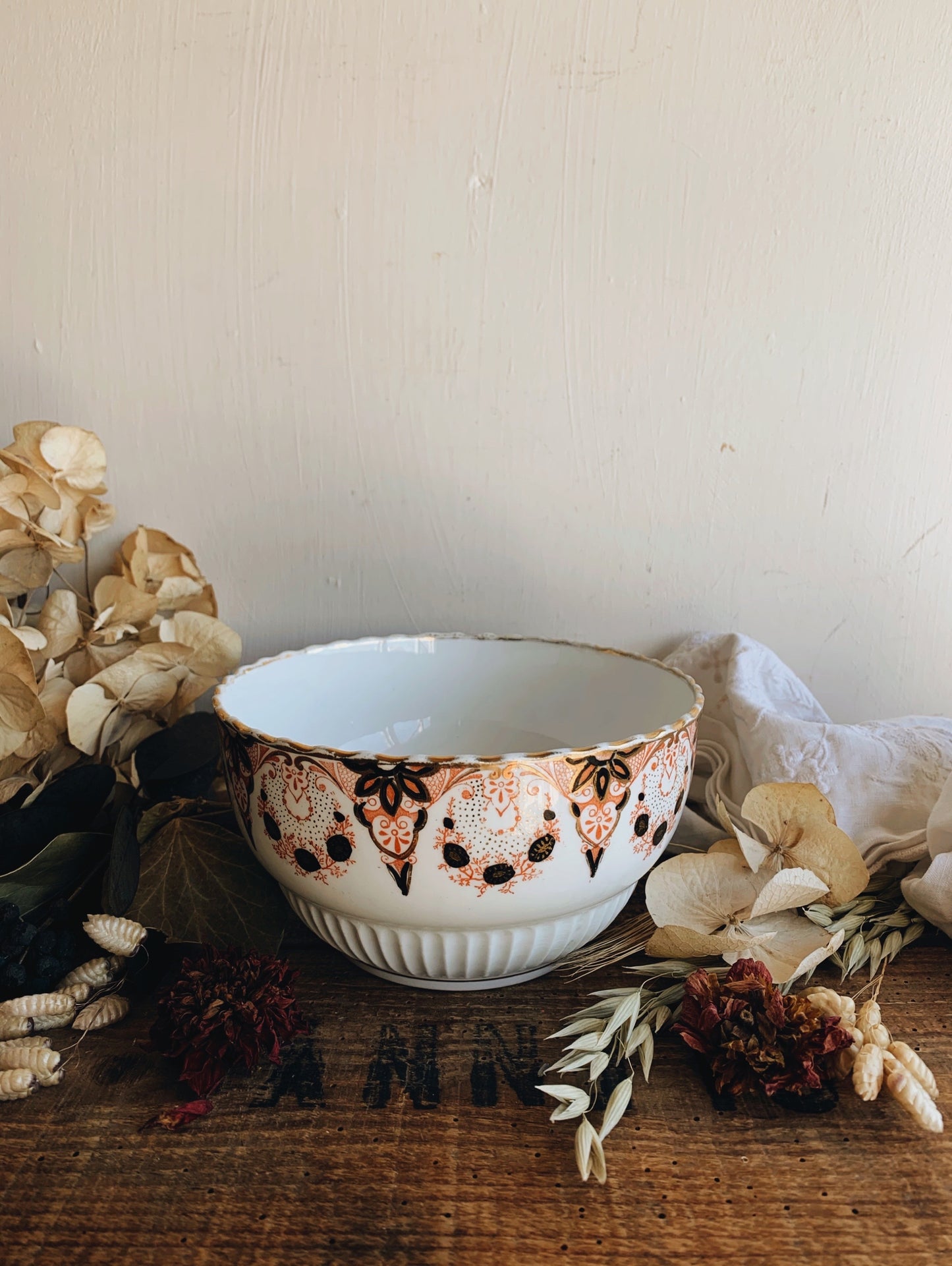 Antique Gilt Orange Floral Bowl